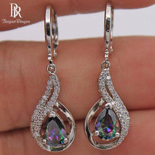 Load image into Gallery viewer, Bague Ringen Fashionable Silver 925 Jewelry Rainbow Topa Stone Earrings for Women Water Drop Shape Drop Earrings High Quality
