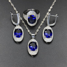 Load image into Gallery viewer, Bague Ringen Silver 925 Gemstones Jewelry Sets for Women Ring Earrings Necklace Sapphire Ruby Amethyst Female Wedding Wholesale
