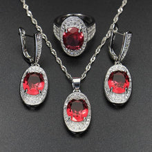 Load image into Gallery viewer, Bague Ringen Silver 925 Gemstones Jewelry Sets for Women Ring Earrings Necklace Sapphire Ruby Amethyst Female Wedding Wholesale
