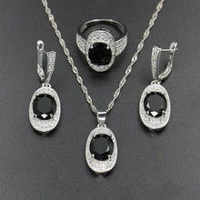 Load image into Gallery viewer, Bague Ringen Silver 925 Gemstones Jewelry Sets for Women Ring Earrings Necklace Sapphire Ruby Amethyst Female Wedding Wholesale
