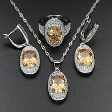 Load image into Gallery viewer, Bague Ringen Silver 925 Gemstones Jewelry Sets for Women Ring Earrings Necklace Sapphire Ruby Amethyst Female Wedding Wholesale
