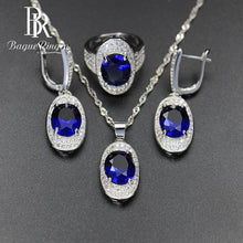 Load image into Gallery viewer, Bague Ringen Silver 925 Gemstones Jewelry Sets for Women Ring Earrings Necklace Sapphire Ruby Amethyst Female Wedding Wholesale
