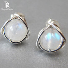 Load image into Gallery viewer, Bague Ringen Temperament Minimalist Sterling S925 Silver Jewelry Moonlight Stone Earrings for Women Anti-allergy Ear studs Lady
