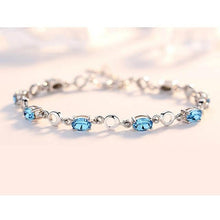 Load image into Gallery viewer, Bague Ringen aqua blue Topaz Bracelets For Female Real 925 Sterling Silver Deep Blue Gemstone Bracelet For Student Birthday Gift
