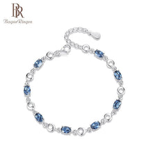 Load image into Gallery viewer, Bague Ringen aqua blue Topaz Bracelets For Female Real 925 Sterling Silver Deep Blue Gemstone Bracelet For Student Birthday Gift
