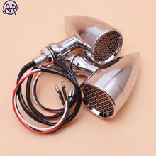 Load image into Gallery viewer, Black/Chrome Motorcycle 12V Amber Mesh Lens LED Turn Signal Brake Light 10mm Aluminum Housing For Chopper Bobber Cafe Racer
