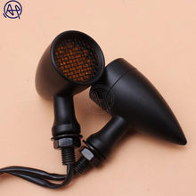 Load image into Gallery viewer, Black/Chrome Motorcycle 12V Amber Mesh Lens LED Turn Signal Brake Light 10mm Aluminum Housing For Chopper Bobber Cafe Racer
