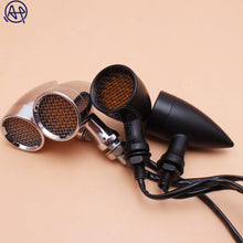 Load image into Gallery viewer, Black/Chrome Motorcycle 12V Amber Mesh Lens LED Turn Signal Brake Light 10mm Aluminum Housing For Chopper Bobber Cafe Racer
