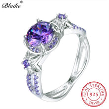 Load image into Gallery viewer, Blaike 100% Real 925 Sterling Silver Simulated Alexandrite June Birthstone Rings For Women Light Purple Zircon Star Flower Ring
