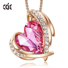 Load image into Gallery viewer, CDE Women Gold Necklace Pendant Embellished with Crystals from Swarovski Heart Necklace Angel Wing Rose Gold Jewelry Mom Gift
