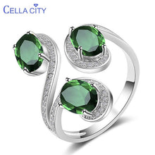 Load image into Gallery viewer, Cellacity Flower Silver 925 Jewelry Oval shaped Gemstones Ring for Women Emerald Sapphire Citrine Geometry Opening adjustable
