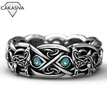 Load image into Gallery viewer, Celtic Wolf Zircon Ring Wolf Totem 925 Silver Dyed Black Ring Vintage Stone Thai Silver Ring
