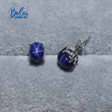 Load image into Gallery viewer, Created starlight sapphire jewelry set earrings and ring with 925 sterling silver fine jewelry for girl bolaijewelry promotion
