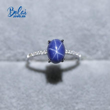 Load image into Gallery viewer, Created starlight sapphire jewelry set earrings and ring with 925 sterling silver fine jewelry for girl bolaijewelry promotion
