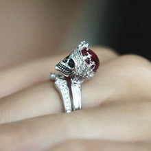 Load image into Gallery viewer, Crown skull ring Punk Rock gothic Red Crystal wedding rings for women set silver ring couple bridal ring accessory jewelry
