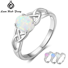 Load image into Gallery viewer, Elegant 925 Sterling Silver Braided Ring with Oval White Pink Blue Opal Stone Wedding Engagement Rings for Women (Lam Hub Fong)
