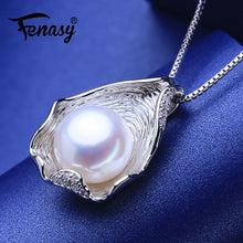 Load image into Gallery viewer, FENASY 925 Sterling Silver Natural Freshwater Pearl Necklace Pendant Shell Design Fashion Pearl Jewelry Necklace For Women New
