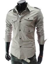 Load image into Gallery viewer, Fashion Brand Men Multi-pocket And Badges Shirt  Business ShirtsLong-Sleeves Summer Casual Shirts 5017
