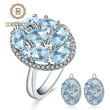 Load image into Gallery viewer, GEM'S BALLET 11.40ct Oval Natural Sky Blue Topaz Jewelry Set 925 Sterling Silver Earrings Ring Set Gemstone Jewelry For Women
