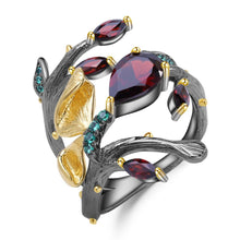 Load image into Gallery viewer, GEM'S BALLET 2.37Ct Natural Red Garnet Rings for Women 925 Sterling Silver Original Handmade Butterfly Flower Branth Ring Bijoux
