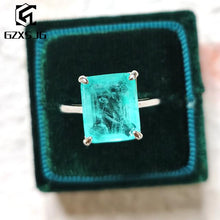 Load image into Gallery viewer, GZXSJG Paraiba Tourmaline Gemstones Ring for Women Solid 925 Sterling Silver 10x12 Emerald cutting stone for engagement Fine
