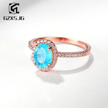 Load image into Gallery viewer, GZXSJG Paraiba Tourmaline Gemstones Ring for Women Solid 925 Sterling Silver  Oval 6x8mm Handmade Ring for Anniversary Size 10
