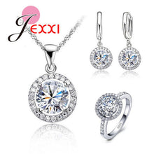 Load image into Gallery viewer, Genuine 925 Sterling Silver Jewelry Sun Flower Pendant Necklace Earrings+Rings Shining Cubic Zirconia For Women Bridal
