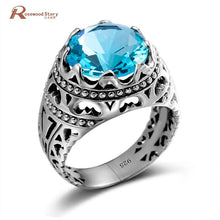 Load image into Gallery viewer, Genuine Austrian Crystals Ring Retro Solid 925 Sterling Silver Semi-Precious Stones Moonlight Blue Rings For Women and Men
