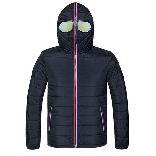 2019 North Winter Jackets Men Glasses Hooded Face Windproof Space Suit Hip Hop Outdoor Riding Sport Warm Bomber Jacket Parkas
