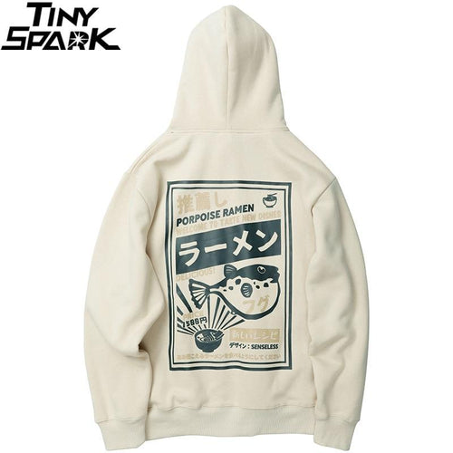 2019 Japanese Harajuku Hoodie Sweatshirt Puffer Fish Print Mens Streetwear Hip Hop Hoodie Pullover Cotton New Hooded Sweatshirt