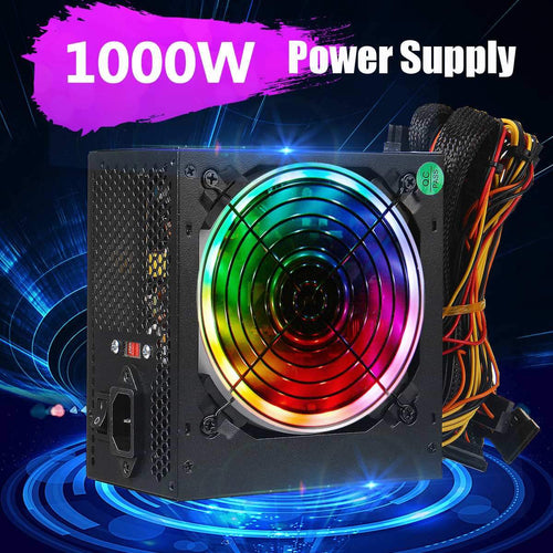 1000W Power Supply 12cm Multicolor LED Fan Passive PFC Silent Fan ATX 24 pin 12V PC Computer SATA Gaming PC Power Supply