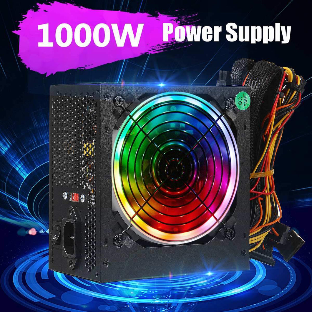 1000W Power Supply 12cm Multicolor LED Fan Passive PFC Silent Fan ATX 24 pin 12V PC Computer SATA Gaming PC Power Supply
