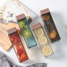 Load image into Gallery viewer, 450ml New Square Plastic Water Bottle Portable Transparent Bottle Fruit  Juice Leak-proof Outdoor Sport Travel Camping Bottles
