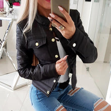 Load image into Gallery viewer, Winter Women Warm Button-down Cotton jacket Coats Basic Jackets Female Pockets Ruffle Slim Fit Black short Jackets D30
