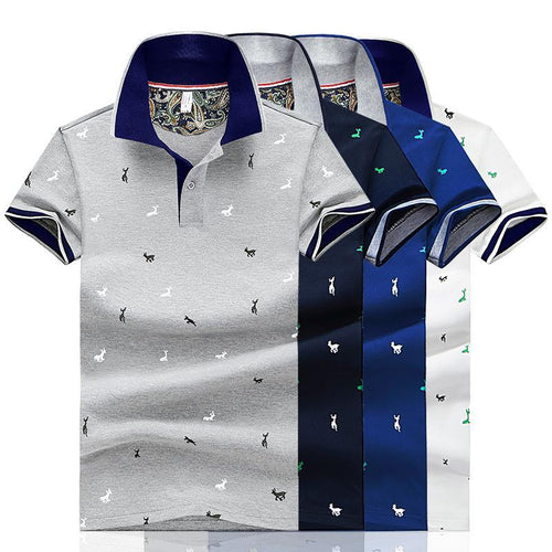 2019 Men Summer Deer Print Polo Shirt Short Sleeve Slim Fit Polos Fashion Streetwear Tops Men Shirts Sports Casual Golf Shirts