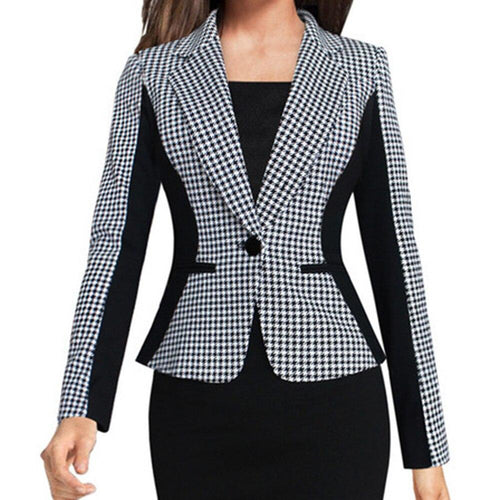 2019 Women's Splice Jacket Houndstooth Contrast Slim Fit Small Suit Coat Jacket Trench Outwear Business Daily Casual Fashion