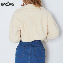 Load image into Gallery viewer, Aproms Elegant Solid Color Cropped Teddy Jacket Women Front Pockets Thick Warm Coat Autumn Winter Soft Short Jackets Female 2019
