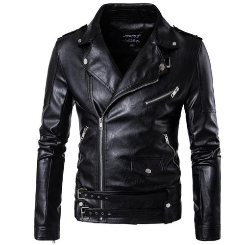 2019 New design Motorcycle Bomber Leather Jacket Men Autumn Turn-down Collar Slim fit Male Leather Jacket Coats Plus Size M-5XL