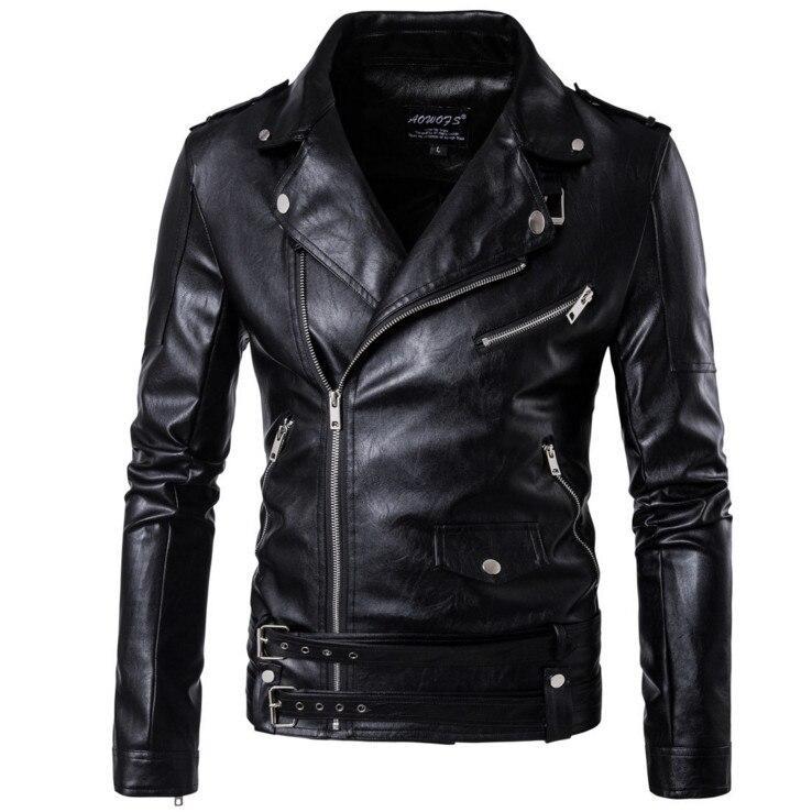 2019 New design Motorcycle Bomber Leather Jacket Men Autumn Turn-down Collar Slim fit Male Leather Jacket Coats Plus Size M-5XL