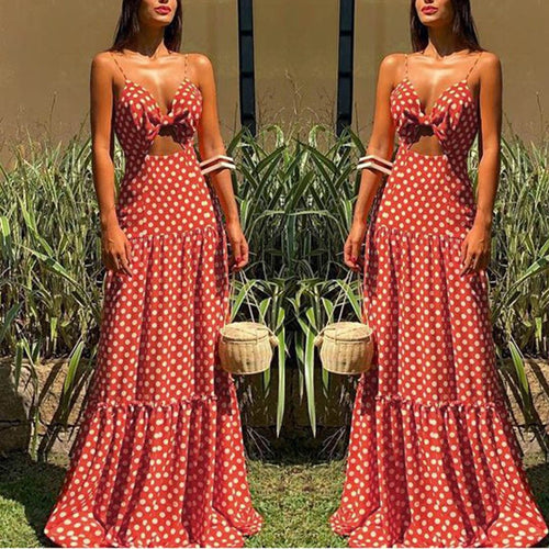 2019 sexy dresses Womens Summer Holiday party long dresses Dots Print Sleeveless Party Beach maxi Dress robe femme 0.4