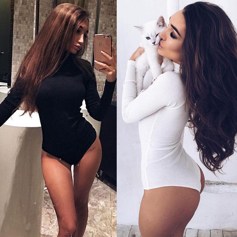 2019 New arrival  solid Women's Long Sleeve Stretch Bodysuit Ladies Blouse Body Leotard Top T-shirt