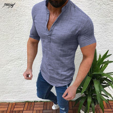 Load image into Gallery viewer, 2019 Men Summer Casual Blouse Cotton Linen V Neck Loose Tops Short Sleeve POLO Shirt New Arrival Clothing S-5XL
