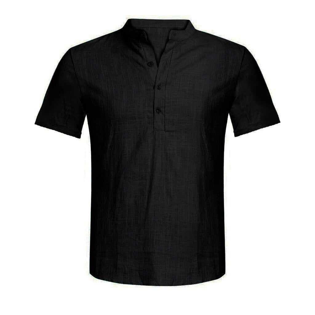 2019 Men Summer Casual Blouse Cotton Linen V Neck Loose Tops Short Sleeve POLO Shirt New Arrival Clothing S-5XL
