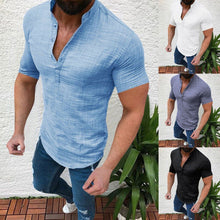 Load image into Gallery viewer, 2019 Men Summer Casual Blouse Cotton Linen V Neck Loose Tops Short Sleeve POLO Shirt New Arrival Clothing S-5XL
