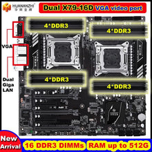 Load image into Gallery viewer, New arrival HUANANZHI dual X79-16D motherboard on sale built-in VGA video port 16 DIMMs RAM max up to 16*32G dual Giga LAN ports
