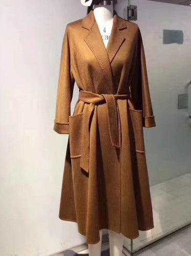 2019 winter autumn women's fashion luxury water ripple surface cashmere  woolen overcoat  long design