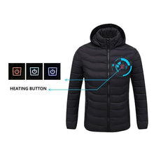 Load image into Gallery viewer, 2019 NWE Men Winter Warm USB Heating Jackets Smart Thermostat Pure Color Hooded Heated Clothing Waterproof Warm Jackets
