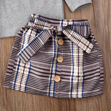 Load image into Gallery viewer, 2020 Kids Baby Girl Autumn Winter Clothes Sets Solid Fly-Sleeve Pullover Tops Plaid Bowknot Skirts Outfit Set
