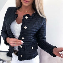 Load image into Gallery viewer, Winter Women Warm Button-down Cotton jacket Coats Basic Jackets Female Pockets Ruffle Slim Fit Black short Jackets D30
