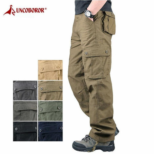 2020 Mens Cargo Pants Tactical Multi-Pocket Overalls Male Combat Cotton Loose Slacks Trousers Army Military Work Straight Pants